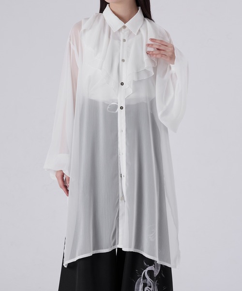狐独(コドク)の「ラッフル襟ロングシアーシャツ(シャツ/ブラウス・メンズ・ブラック/ブルー/オフホワイト・LARGE/MEDIUM)」の20枚目の写真