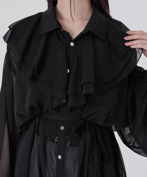 狐独(コドク)の「ラッフル襟ロングシアーシャツ(シャツ/ブラウス・メンズ・ブラック/ブルー/オフホワイト・LARGE/MEDIUM)」の7枚目の写真