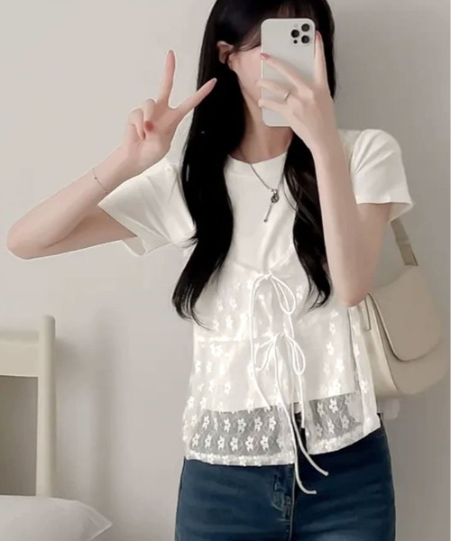 kirakiraShop(キラキラショップ)の「【2点セット】花柄 レース キャミソール & シンプル Tシャツ(キャミソール・レディース・イエロー/ブラック/ホワイト/ブルー・FREE)」の7枚目の写真