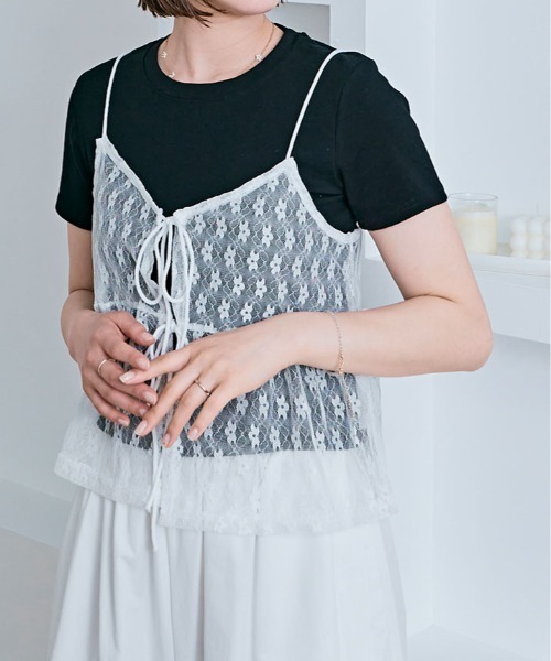 kirakiraShop(キラキラショップ)の「【2点セット】花柄 レース キャミソール & シンプル Tシャツ(キャミソール・レディース・イエロー/ブラック/ホワイト/ブルー・FREE)」の13枚目の写真