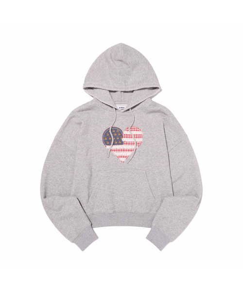 KIRSH（キルシー）の「チェリー USA ハート アプリケ クロップフードパーカー [メランジグレー]（パーカー・レディース・その他・FREE）」の2枚目の写真