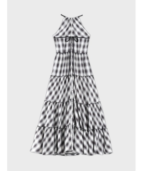 M me eme(エムミーエメ)の「Halter check slit long onepiece(eme10903)(ワンピース・レディース・ベージュ/ブラック・FREE)」の3枚目の写真