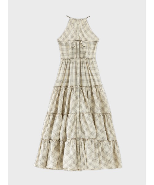 M me eme(エムミーエメ)の「Halter check slit long onepiece(eme10903)(ワンピース・レディース・ベージュ/ブラック・FREE)」の4枚目の写真