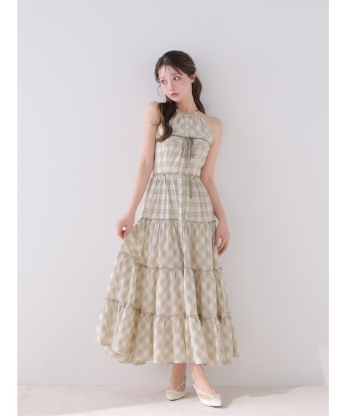 M me eme(エムミーエメ)の「Halter check slit long onepiece(eme10903)(ワンピース・レディース・ベージュ/ブラック・FREE)」の19枚目の写真