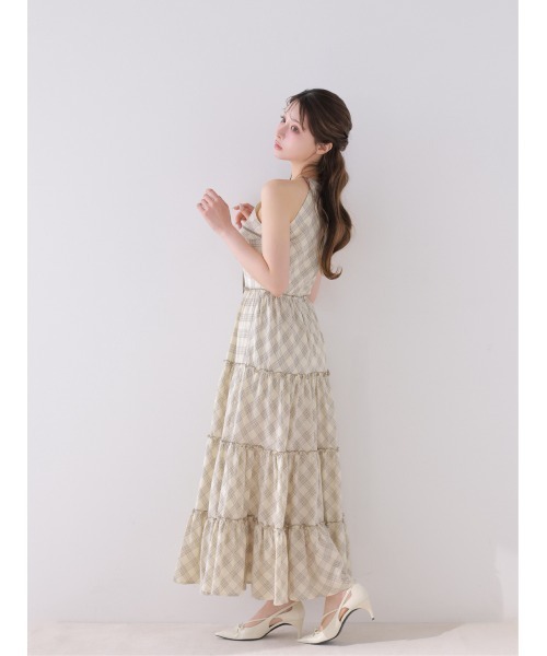 M me eme(エムミーエメ)の「Halter check slit long onepiece(eme10903)(ワンピース・レディース・ベージュ/ブラック・FREE)」の20枚目の写真