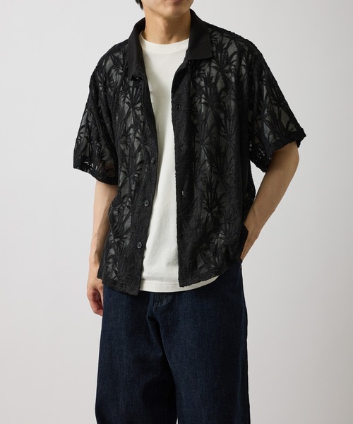 LE CERCLE par rope'(ルセルクルパーロペ)の「ボタニカルジャガードシアーシャツ(シャツ/ブラウス・メンズ・ブラック/ダークブラウン・L/LL/M)」の1枚目の写真