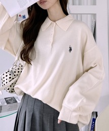 【U.S. POLO ASSN. 】ジャガード 無地 & 太ボーダー ニット ポロシャツ