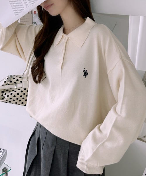 U.S. POLO ASSN.(ユーエスポロアッスン)の「【U.S. POLO ASSN. 】ジャガード 無地 & 太ボーダー ニット ポロシャツ(ポロシャツ・レディース・ピンク系/アイボリー/ネイビー/サックスブルー・M/L)」の17枚目の写真