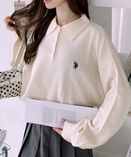 U.S. POLO ASSN.(ユーエスポロアッスン)の「【U.S. POLO ASSN. 】ジャガード 無地 & 太ボーダー ニット ポロシャツ(ポロシャツ・レディース・ピンク系/アイボリー/ネイビー/サックスブルー・M/L)」の18枚目の写真