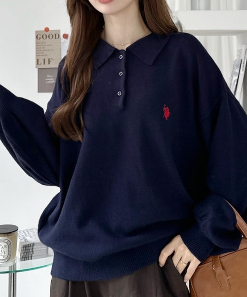 U.S. POLO ASSN.(ユーエスポロアッスン)の「【U.S. POLO ASSN. 】ジャガード 無地 & 太ボーダー ニット ポロシャツ(ポロシャツ・レディース・ピンク系/アイボリー/ネイビー/サックスブルー・M/L)」の19枚目の写真