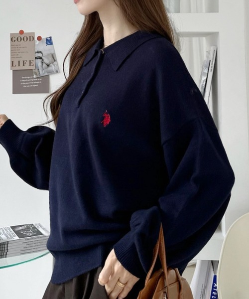 U.S. POLO ASSN.(ユーエスポロアッスン)の「【U.S. POLO ASSN. 】ジャガード 無地 & 太ボーダー ニット ポロシャツ(ポロシャツ・レディース・ピンク系/アイボリー/ネイビー/サックスブルー・M/L)」の21枚目の写真