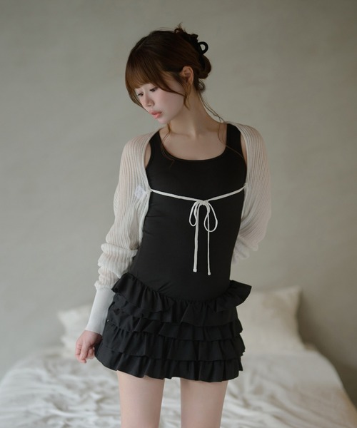 M DOLLY(エムドリー)の「frill rosalie mini dress / フリルロザリーミニドレス(ワンピース・レディース・ホワイト/ブラック・FREE/S)」の1枚目の写真