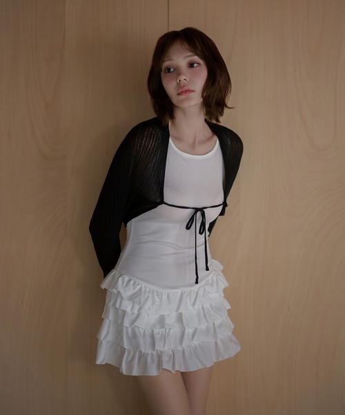 M DOLLY(エムドリー)の「frill rosalie mini dress / フリルロザリーミニドレス(ワンピース・レディース・ホワイト/ブラック・FREE/S)」の3枚目の写真