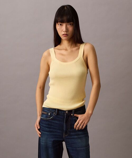 Calvin Klein(カルバン・クライン)の「タンクトップ - ビスコースリブタンクトップ(タンクトップ・レディース・アイボリー/ライトブルー・XXS/S/XS)」の3枚目の写真