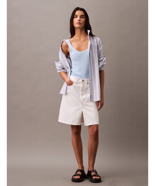 Calvin Klein(カルバン・クライン)の「タンクトップ - ビスコースリブタンクトップ(タンクトップ・レディース・アイボリー/ライトブルー・XXS/S/XS)」の6枚目の写真