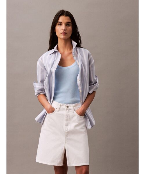 Calvin Klein(カルバン・クライン)の「タンクトップ - ビスコースリブタンクトップ(タンクトップ・レディース・アイボリー/ライトブルー・XXS/S/XS)」の8枚目の写真
