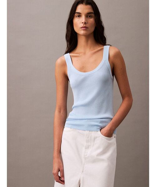 Calvin Klein(カルバン・クライン)の「タンクトップ - ビスコースリブタンクトップ(タンクトップ・レディース・アイボリー/ライトブルー・XXS/S/XS)」の11枚目の写真