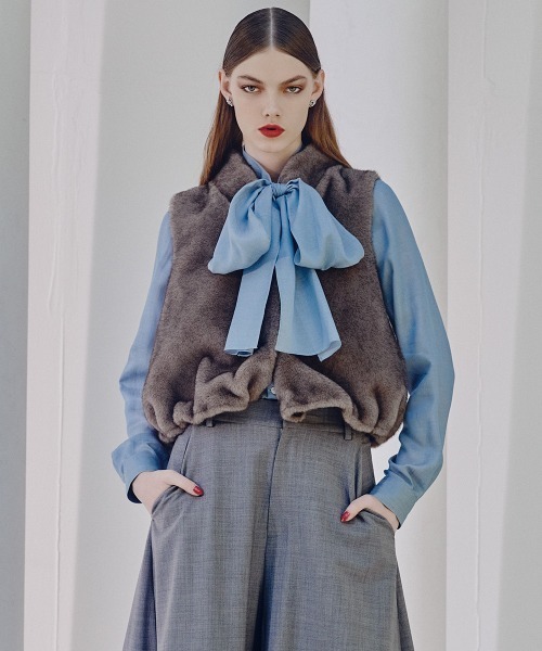 Sov.(ソブ)の「フェイクファーミンクベスト(ムートンコート・レディース・ブラウン/グレイッシュベージュ・38/36)」の1枚目の写真