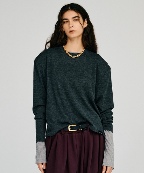 PRANK PROJECT（プランクプロジェクト）の「【2026Autumn Pre-Order】ウールショルダーパッドトップス / Wool Shoulder Pad Top（Tシャツ/カットソー・レディース・グリーン/ブラック/チャコールグレー・FREE）」の2枚目の写真