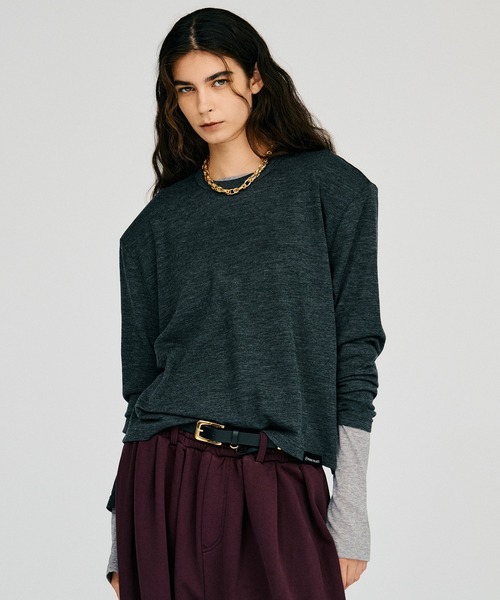 PRANK PROJECT（プランクプロジェクト）の「【2026Autumn Pre-Order】ウールショルダーパッドトップス / Wool Shoulder Pad Top（Tシャツ/カットソー・レディース・グリーン/ブラック/チャコールグレー・FREE）」の7枚目の写真