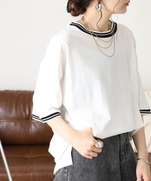 配色袖リブライン入りTシャツ 半端袖