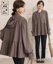 TeddyShop | 【UVカット率99.9%以上/UPF50+/遮熱性有】太陽の熱を4割カット!長袖フード付きペプラムラッシュパーカー+スリットレギンス 上下2点セット レディース/水陸両用(ラッシュガード)