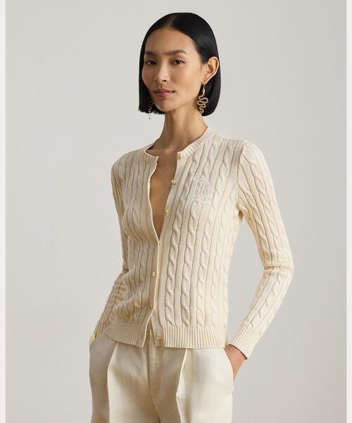 LAUREN RALPH LAUREN(ローレン ラルフ ローレン)の「ケーブルニット コットンブレンド カーディガン(カーディガン/ボレロ・レディース・ナチュラル・S/M/L/XS)」の1枚目の写真
