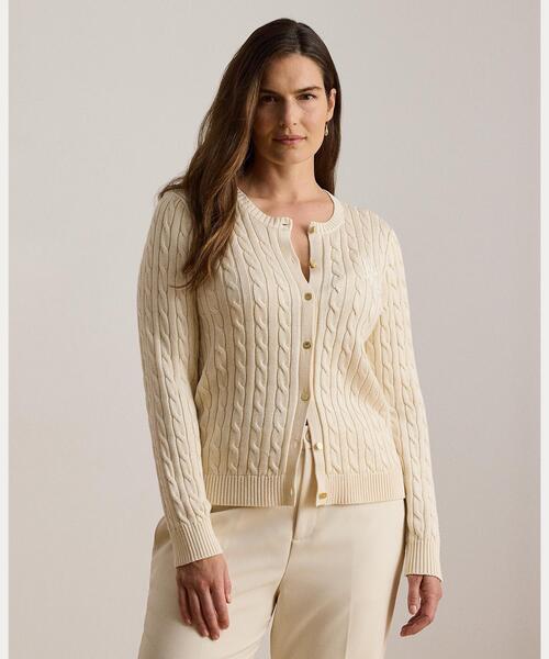 LAUREN RALPH LAUREN(ローレン ラルフ ローレン)の「ケーブルニット コットンブレンド カーディガン(カーディガン/ボレロ・レディース・ナチュラル・S/M/L/XS)」の5枚目の写真
