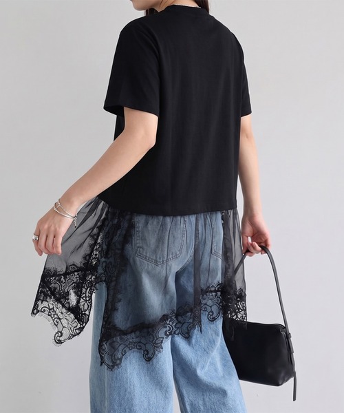 CRB(シーアールビー)の「裾レースレイヤーTシャツ(Tシャツ/カットソー・レディース・ブラック/オフホワイト・F)」の6枚目の写真