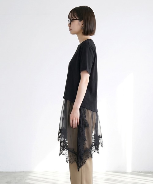 CRB(シーアールビー)の「裾レースレイヤーTシャツ(Tシャツ/カットソー・レディース・ブラック/オフホワイト・F)」の8枚目の写真