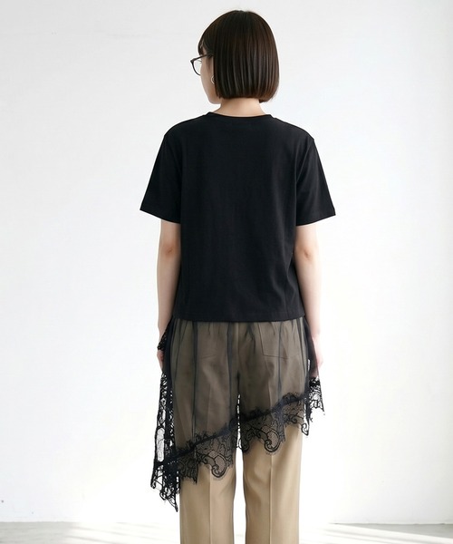 CRB(シーアールビー)の「裾レースレイヤーTシャツ(Tシャツ/カットソー・レディース・ブラック/オフホワイト・F)」の9枚目の写真