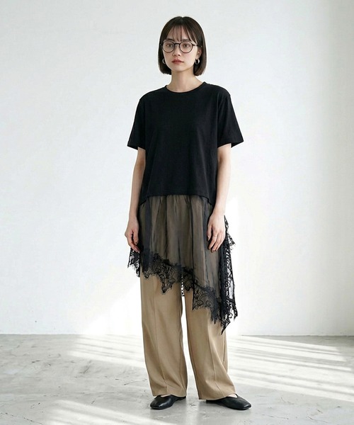 CRB(シーアールビー)の「裾レースレイヤーTシャツ(Tシャツ/カットソー・レディース・ブラック/オフホワイト・F)」の10枚目の写真