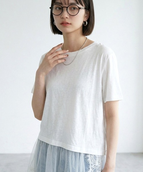 CRB(シーアールビー)の「裾レースレイヤーTシャツ(Tシャツ/カットソー・レディース・ブラック/オフホワイト・F)」の3枚目の写真