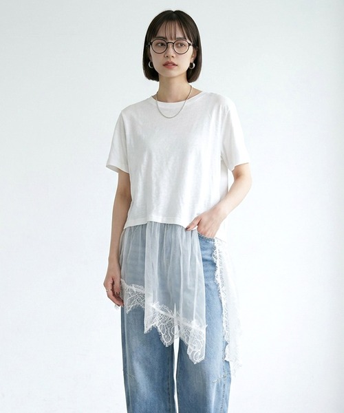 CRB(シーアールビー)の「裾レースレイヤーTシャツ(Tシャツ/カットソー・レディース・ブラック/オフホワイト・F)」の4枚目の写真