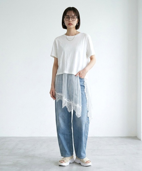 CRB(シーアールビー)の「裾レースレイヤーTシャツ(Tシャツ/カットソー・レディース・ブラック/オフホワイト・F)」の5枚目の写真