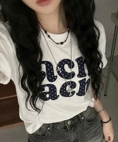 SHEPP(シープ)の「ドットロゴプリント オーバーサイズ半袖Tシャツ(Tシャツ/カットソー・レディース・ホワイト・L/M)」の1枚目の写真