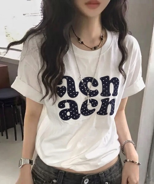 SHEPP(シープ)の「ドットロゴプリント オーバーサイズ半袖Tシャツ(Tシャツ/カットソー・レディース・ホワイト・L/M)」の5枚目の写真