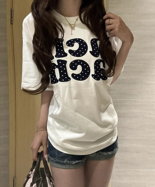 SHEPP(シープ)の「ドットロゴプリント オーバーサイズ半袖Tシャツ(Tシャツ/カットソー・レディース・ホワイト・L/M)」の8枚目の写真