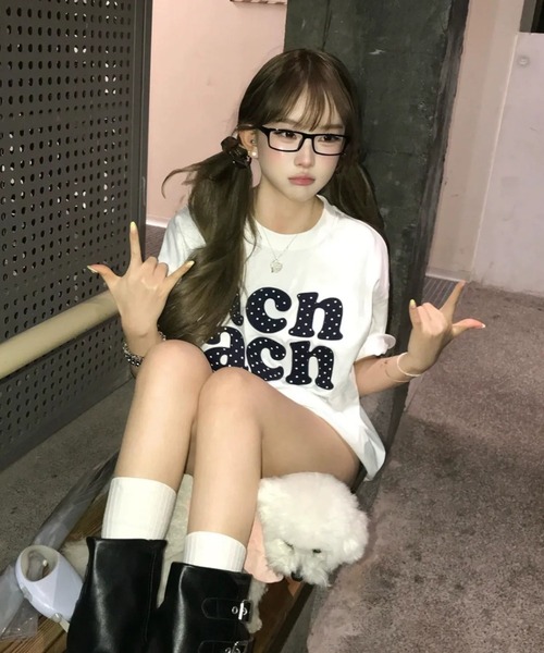 SHEPP(シープ)の「ドットロゴプリント オーバーサイズ半袖Tシャツ(Tシャツ/カットソー・レディース・ホワイト・L/M)」の12枚目の写真