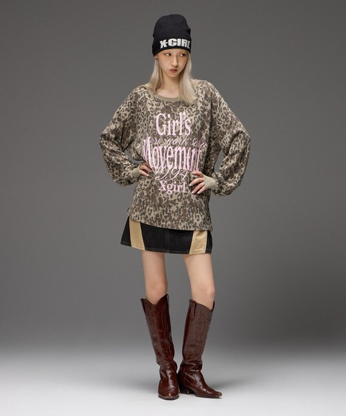 X-girl（エックスガール）の「MIXED FONT THERMAL L/S TEE（Tシャツ/カットソー・レディース・レオパード/アッシュ・ONE SIZE）」の5枚目の写真