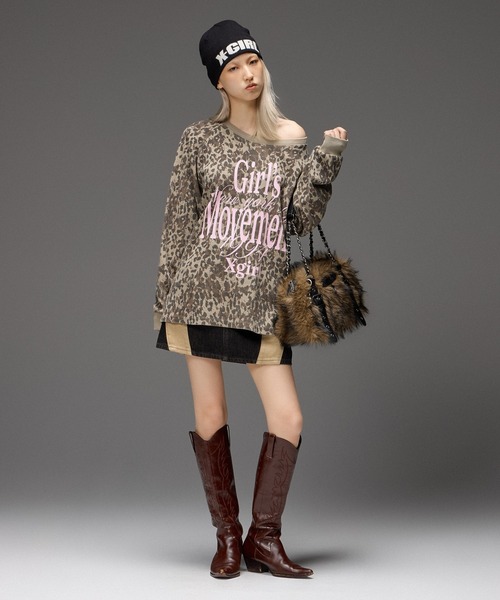 X-girl（エックスガール）の「MIXED FONT THERMAL L/S TEE（Tシャツ/カットソー・レディース・レオパード/アッシュ・ONE SIZE）」の6枚目の写真