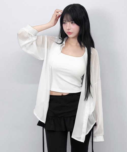 FOLLOWIN（フォロウィン）の「【3COLOR/シアー/冷房・UV対策】シアーオーバーシャツブラウス（シャツ/ブラウス・レディース・ホワイト/グレー/ブラック・FREE）」の5枚目の写真