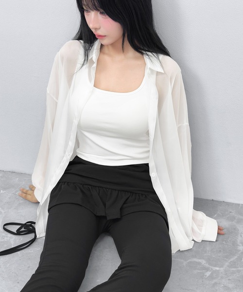 FOLLOWIN（フォロウィン）の「【3COLOR/シアー/冷房・UV対策】シアーオーバーシャツブラウス（シャツ/ブラウス・レディース・ホワイト/グレー/ブラック・FREE）」の7枚目の写真