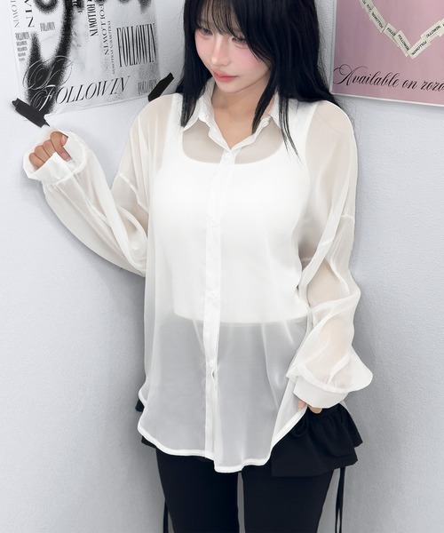FOLLOWIN（フォロウィン）の「【3COLOR/シアー/冷房・UV対策】シアーオーバーシャツブラウス（シャツ/ブラウス・レディース・ホワイト/グレー/ブラック・FREE）」の8枚目の写真