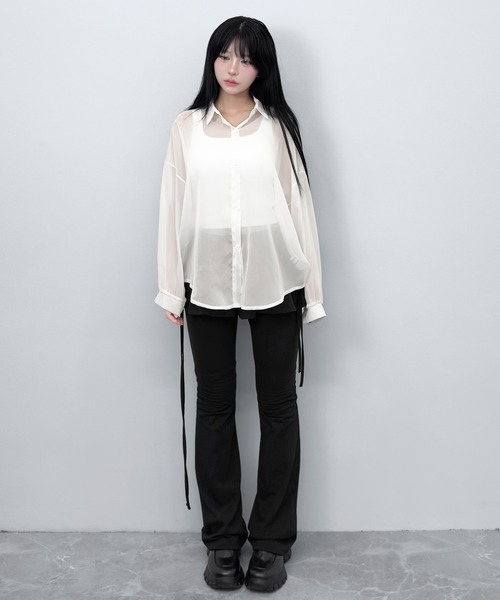 FOLLOWIN（フォロウィン）の「【3COLOR/シアー/冷房・UV対策】シアーオーバーシャツブラウス（シャツ/ブラウス・レディース・ホワイト/グレー/ブラック・FREE）」の12枚目の写真