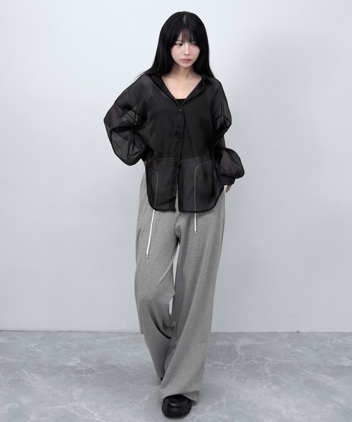 FOLLOWIN（フォロウィン）の「【3COLOR/シアー/冷房・UV対策】シアーオーバーシャツブラウス（シャツ/ブラウス・レディース・ホワイト/グレー/ブラック・FREE）」の21枚目の写真