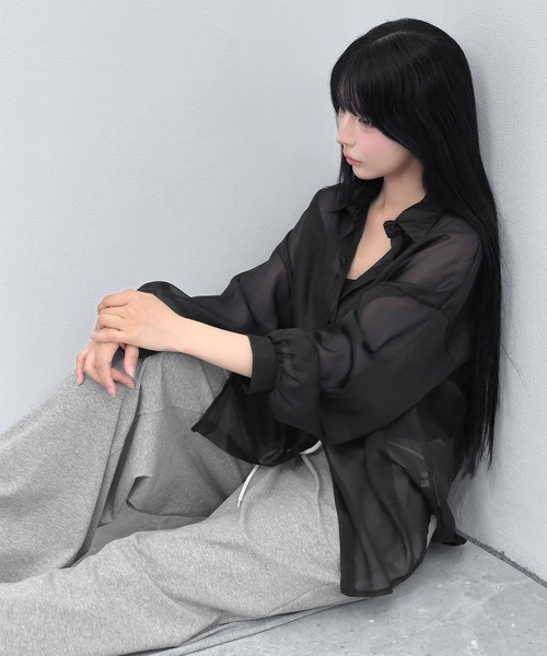 FOLLOWIN（フォロウィン）の「【3COLOR/シアー/冷房・UV対策】シアーオーバーシャツブラウス（シャツ/ブラウス・レディース・ホワイト/グレー/ブラック・FREE）」の17枚目の写真