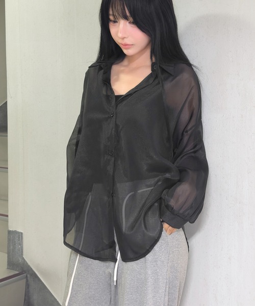 FOLLOWIN（フォロウィン）の「【3COLOR/シアー/冷房・UV対策】シアーオーバーシャツブラウス（シャツ/ブラウス・レディース・ホワイト/グレー/ブラック・FREE）」の19枚目の写真