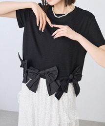 裾リボンフレンチスリーブTシャツ