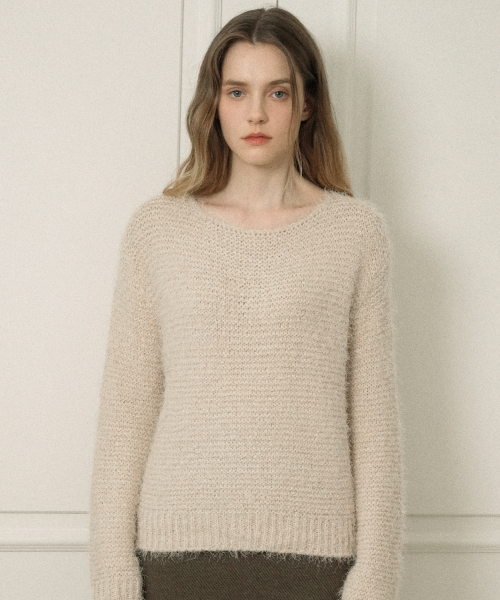 VLETI(ブレッティ)の「Boat-neck Loosefit Basic Knit (Beige)(ニット/セーター・レディース・ベージュ・FREE)」の1枚目の写真